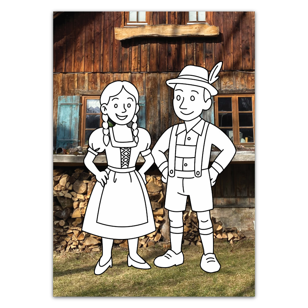 Dirndl und Lederhose auf Malkarte