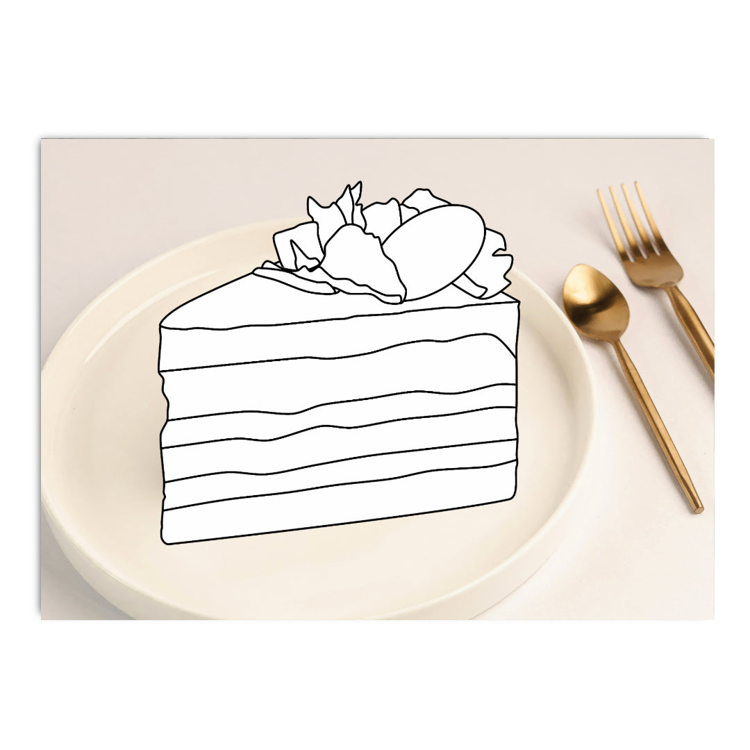 Malkarte mit Kuchen zum Ausmalen und Fotohintergrund