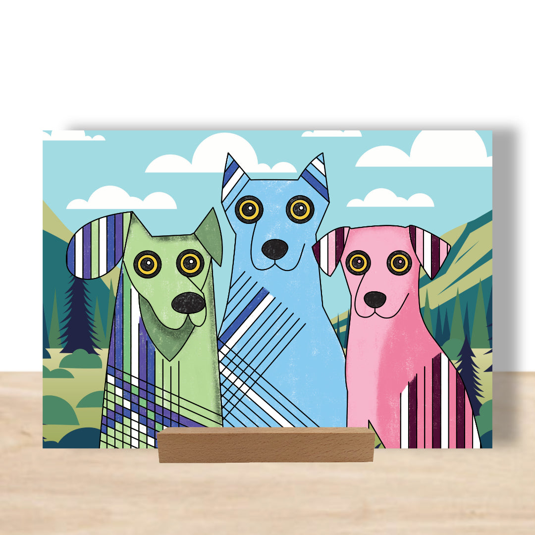 Ausgemalte Postkarte aus dem Postkarten-Set "Color Pop". Aufgestellt im passenden Bilderhalter aus Holz. Ein wunderschönes individuelles Dekoelement. Gemaltes ist zu schade für die Schublade. Tolle Alternative zum herkömmlichen Malbuch.