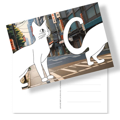 Postkarte mit 2 Katzen als Ausmalmotiv auf Fotohintergrund. Witzig gestaltet. Bei einer Katze sieht man den Kopf, bei der anderen das Hinterteil. Rückseite mit Adressfeld und Katzenmotiv-Briefmarke. Eine echt schöne Art persönliche Karten zu verschicken.