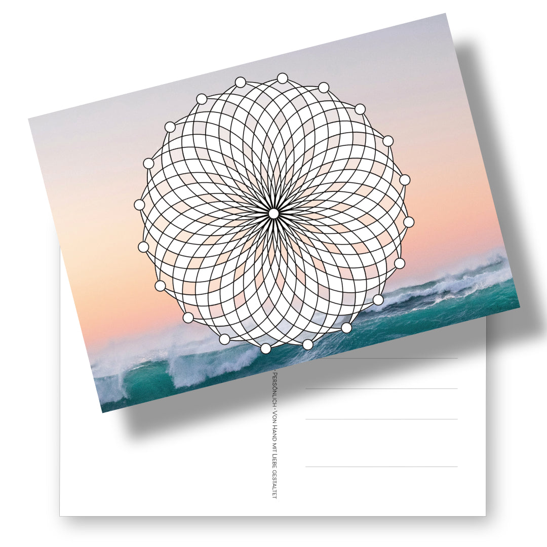 Postkarte zum Ausmalen mit einem Mandalamotiv. Die schöne Art des Ausmalens.