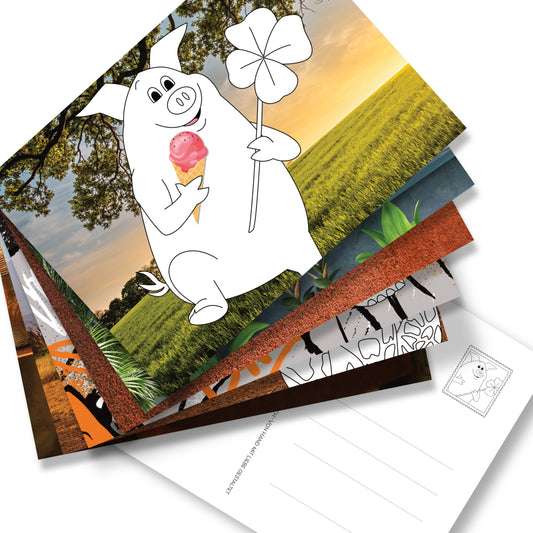 Postkarten-Set "Smile" in DIN A5 Format mit unterschiedlichen Postkarten. Alle Ausmalmotive sind auf Fotohintergrund und mit verschiedenen Malwerkzeugen bemalbar. Eine wunderschöne persönliche Art Postkarten zu verschicken und eine preisgünstige Geschenkidee. 