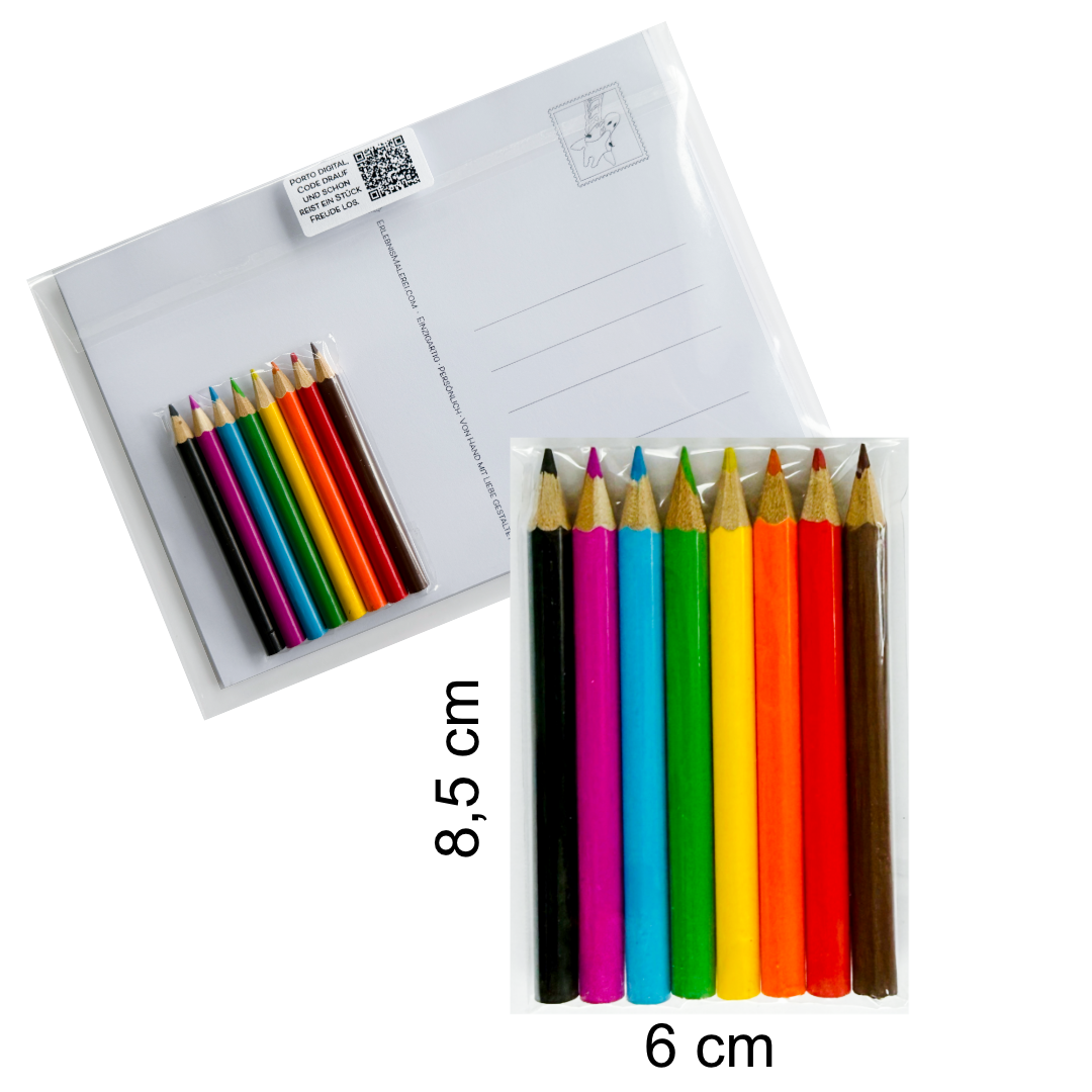 Postkarten-Set zum Ausmalen auf Fotohintergrund mit Mini Buntstiften im Format 8,5 x 6 cm als Geschenkidee, kreative Malbuch-Alternative, Rückseite beschreibbar