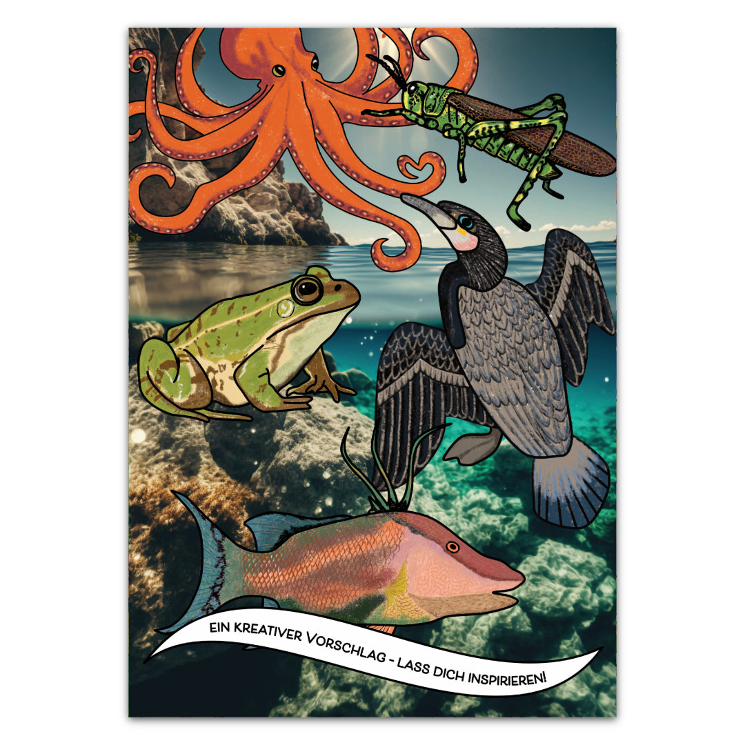 Inspirationsvorschläge für das Malkarten-Set Fauna Fünf. Kreative Ideen für Tiermotive.