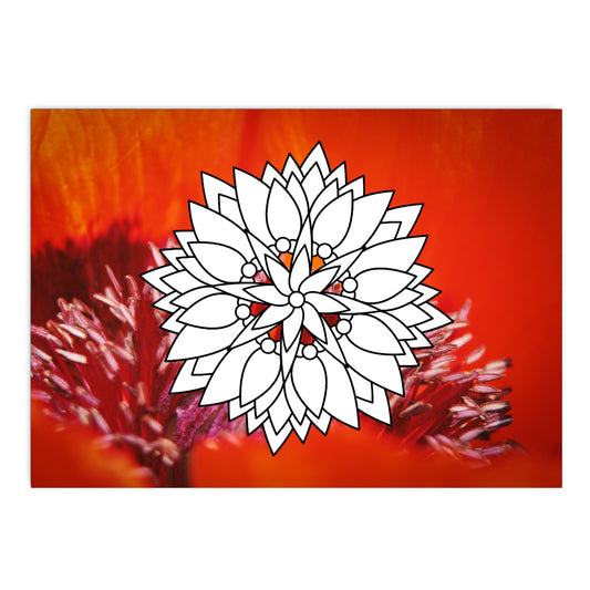 Malkarte mit Mandala. Inspirierendes Muster aus Blütenblätter.