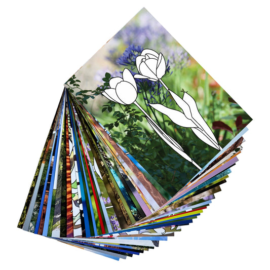 Großabnehmerpaket mit 45 Malkarten für Senioren. Die Karten zeigen detailreiche Ausmalmotive auf fotografischem Hintergrund, darunter Natur-, Tier- und Alltagsmotive. Das Set ist flach gebündelt und ideal für Gruppen und Einrichtungen.